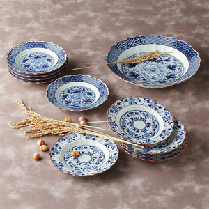 Japanese Imported Hasami Roasted Platycodon Grandiflorum <strong>Peony</strong> Blue and White Plate Style Handmade Household Ceramic Tableware