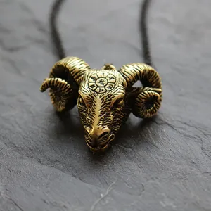 Collier pendentif tête de chèvre Thor, amulette viking nordique, pendentif tête de <span class=keywords><strong>bélier</strong></span> gothique, Astrologie, <span class=keywords><strong>Horoscope</strong></span>, Charme de chèvre pour homme - Product Image 2