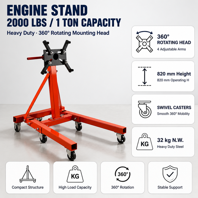 2000 LBS Foldable Engine Stand Heavy Duty Steel Engine Repair Stand with Wheels for Car Truck Workshop