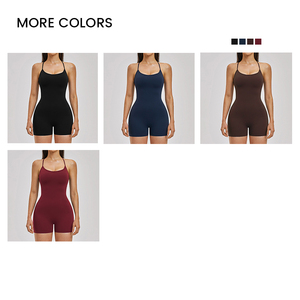 <span class=keywords><strong>Tuta</strong></span> <span class=keywords><strong>Intera</strong></span> Sportiva Personalizzabile con Logo, Bodysuit Aderente con Spalline Incrociate, Completo Yoga con Pantaloncini per Donna, Abbigliamento Fitness - Product Image 2