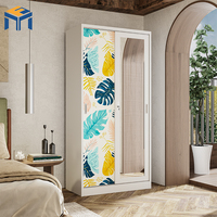 Armoire moderne à double porte coulissante en acier avec serrure et miroir, écologique, durable, robuste, en fer, pour chambre à coucher et dressing