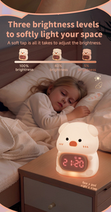 Décoration d'intérieur, horloge de table LED avec veilleuse en silicone en forme d'animal, numérique, rechargeable par batterie, avec alarme intelligente tactile et changement de couleur - Product Image 3
