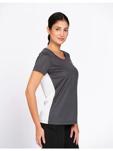 T-shirt de performance pour femme en polyester gris foncé et blanc à blocs de couleur, Munns & Mars, à ourlet droit, pour le sport et la course à pied - Product Image 5