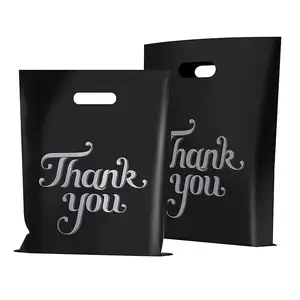 Obrigado Mercadoria Sacos De Compras Sacos De Presente Roupas De Plástico Personalizado para Goodie Boutique Retail Party Printing 50 Pcs Preto