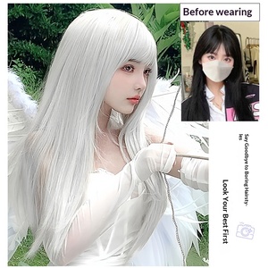 Parrucca Lunga da <span class=keywords><strong>Donna</strong></span> con Frangia, Capelli Lisci Naturali, Realistica, Sintetica, Resistente alle Alte Temperature, per Commercio Transfrontaliero - Product Image 2