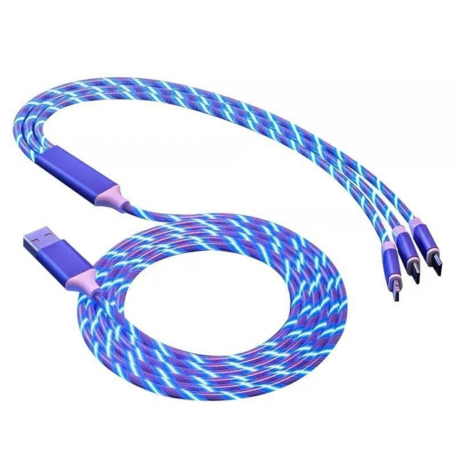 3-in-1 /Micro USB/Type-C 1.2M 2A Fast Charging TPE Material Data Cable with Flowing Light for Android & Phones