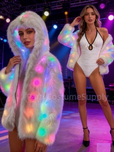 เสื้อแจ็คเก็ตขนเฟอร์เทียม Luwint สำหรับผู้หญิง พร้อมไฟ LED กระพริบ  ฮู้ด<span class=keywords><strong>ขน</strong></span>เฟอร์หนานุ่ม  ชุดแฟชั่นสำหรับงานปาร์ตี้ - Product Image 3