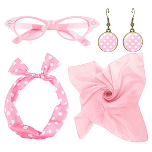Ensemble d'accessoires de costume des années 50 pour femmes, foulard, bandeau, lunettes, boucles d'oreilles, décorations des années 50 et <span class=keywords><strong>80</strong></span>, bandana, cravate, boucles d'oreilles - Product Image 2