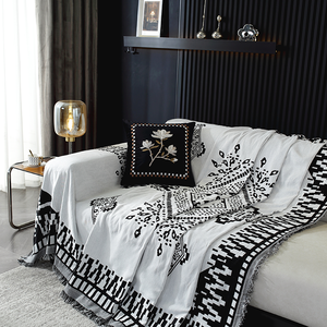 Venta al por mayor de fábrica, funda de sofá <span class=keywords><strong>Reversible</strong></span> blanca y negra, manta tejida de tapiz personalizada para sala de estar - Product Image 1