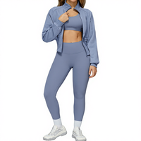 Ensemble de sport pour femmes en gros pour l'automne, 3 pièces, veste/soutien-gorge/leggings, ensemble de yoga à dos croisé, tenue de sport pour la salle de sport, entraînement, jogging