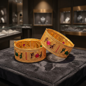 Venta al por mayor de brazaletes Kada chapados en oro con tinte, fabricante de brazaletes personalizados, brazaletes Kada dorados de latón, brazaletes Kada dorados con tinte tradicional. - Product Image 5