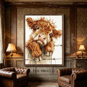 Juego de 3 Cuadros Decorativos Rústicos de Animales de Granja: Vaquero del Oeste, Gallina, Vaca Highland, Vaca Holstein, Decoración Divertida para Casa de Campo - Product Image 5