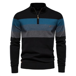 Customized Long Sleeve Knitted <strong>Sweater</strong> <strong>Mens</strong> Stripe Crew <strong>Turtle</strong> <strong>Neck</strong> Zipper up Pullover Knitted <strong>Men</strong> <strong>Sweater</strong> - Product Image 6