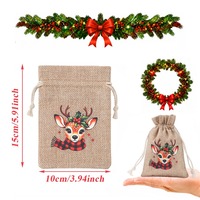 Sacs cadeaux en toile de jute avec cordon de serrage, imprimés de personnages de Noël vintage, sacs réutilisables pour bonbons et friandises, pour les cadeaux de Noël