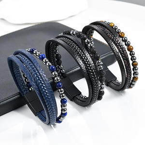 SEPT Popular Cheap Men's Multi Layer Woven Black Leather <strong>Bracelet</strong> with Natural Stone <strong>Beaded</strong> <strong>Bracelets</strong> Jewelry - Product Image 1