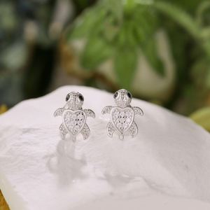 Nouveauté Dylam, boucles d'oreilles clous hypoallergéniques sans nickel en argent sterling 925, tortue de mer, enfant, cercle, zircone cubique 5A - Product Image 4