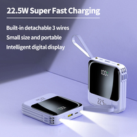 QSF 2025 BARU ultra Slim Mini Portable Power Bank 20000mAh 3 Kabel Layar LED PD 22.5W Pengisian Cepat Penyangga Tali Gantungan