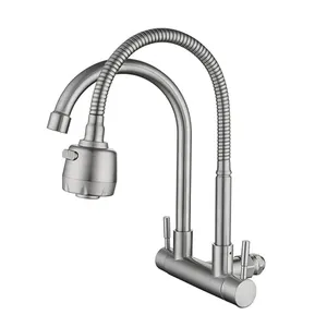 Gran oferta en Malasia grifo de cocina de doble salida 2 manijas frío 360 grados giratorio extraíble 304 grifo de agua de acero inoxidable