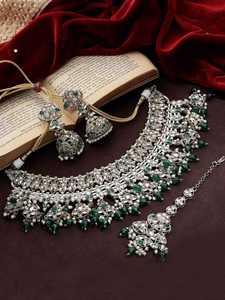 Traditional Floral Reverse AD Choker and <b>Necklace</b> <b>Set</b> Designer <b>Bridal</b> Jewelry Collection for Weddings Gold As Main Material - Product Image 5