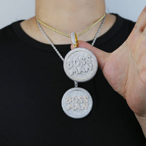 Two Tone Liontin Pria Dilapis Emas 14K Geometris Bentuk Bulat Hip Hop Mikro Pave CZ Ice Out Bling Boss - Product Image 6