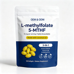 OEM y ODM al por mayor, etiqueta privada personalizada, 5-MTHF 15mg L-Metilfolato con complejo vitamínico B6 y B12, cápsulas blandas de alta potencia a granel - Product Image 1