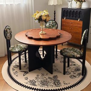 Vintage Style Solid Wood <b>Round</b> Dining <b>Table</b> With Turntable French Retro Design For <b>Small</b> Homes And Apartments - Product Image 2