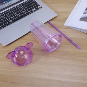 Wholesale <strong>Mickey</strong> 16oz <strong>Mouse</strong> Ears Shaped Mug Double Wall Clear Acrylic Tumbler Coffee Cup Ear Plastic Tumbler with Straw and Lid - Product Image 4