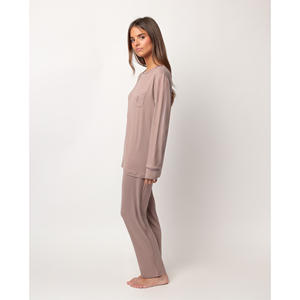 ADMAS CLASSIC ODM suministro sólido estampado Spandex ropa de dormir camisones transpirables con cintura elástica para mujeres suave PJ manga larga - Product Image 5