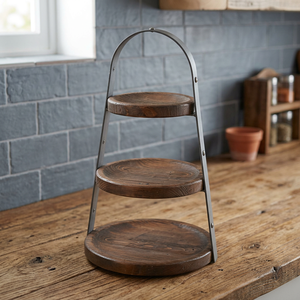 Vente en gros directe d'usine BS INTERNATIONAL, support à cupcakes à 3 niveaux en bois d'acacia, design unique, écologique, compatible lave-vaisselle - Product Image 1