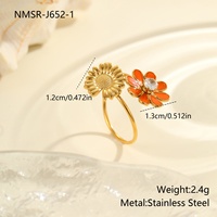Bague ouverte florale d'été pour cadeaux, émail coloré, feuille, tournesol, marguerite, empilable, réglable, bijoux pour filles
