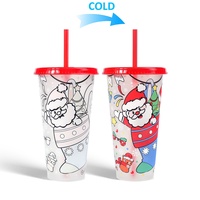 Nouvelle Arrivée 2026 en Stock : Tasse de Noël 24oz en PP à Changement de Couleur avec Couvercle et Paille pour Cadeau Promotionnel de Fêtes