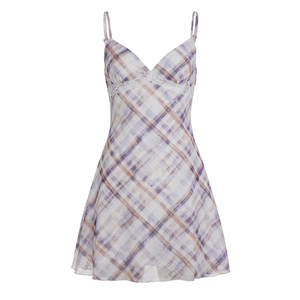 Y2K Sexy Plaid Slip Dress Women Lace Patchwork <b>Spaghetti</b> <b>Strap</b> Summer Vacation Mini Dress - Product Image 6
