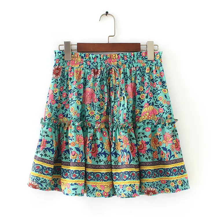 2022 New Arrival Women's Summer Cute High Waist Ruffle Swing Beach Floral Prints Mini Skirt Women S TO 3XL