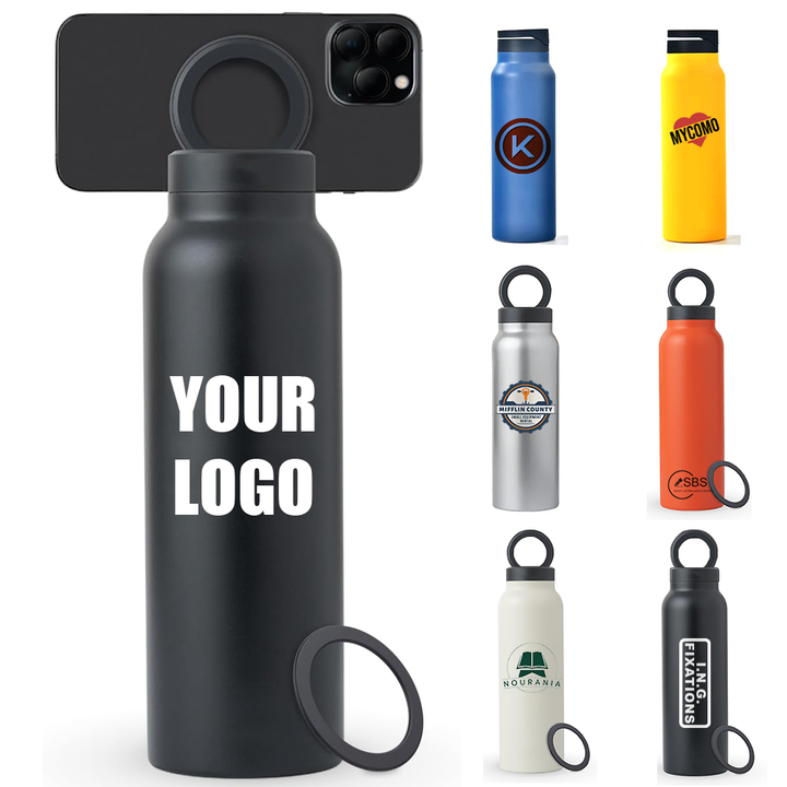 Adjustable Insulated Thermos Custom Logo 24oz Water Bottle iPhone Holder Phone