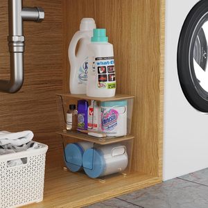 Rõ ràng Stackable nhựa lưu trữ container mở phía trước thùng với tre có nắp đậy cho Thùng rác túi thực phẩm nhu yếu phẩm hàng ngày lưu trữ - Product Image 4