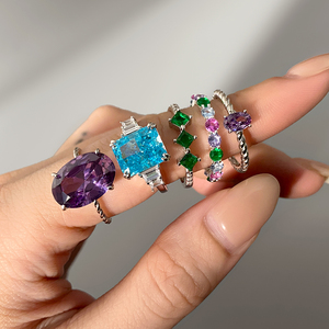 Anillos <span class=keywords><strong>de</strong></span> Circonia Cúbica Chapados en Oro <span class=keywords><strong>de</strong></span> 18K, Coloridos, Rosa, Verde, Morado, Ovalados, para Mujer - Product Image 3