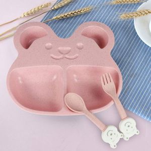 Ensemble de trois assiettes pour bébé et tout-petit, fournitures d'alimentation, forme d'ours, vaisselle en paille de blé - Product Image 2