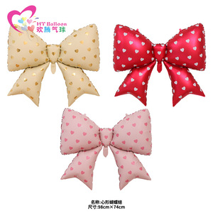 Heart Shaped <b>Bow</b> Aluminum Foil Balloons 98cm X 74cm For Birthday Party Decorations - Product Image 1