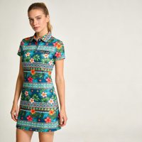 Robe de golf sans manches à imprimé floral personnalisé, sublimation, vente en gros, jersey à séchage rapide UPF50+, col polo, robes de golf pour femmes