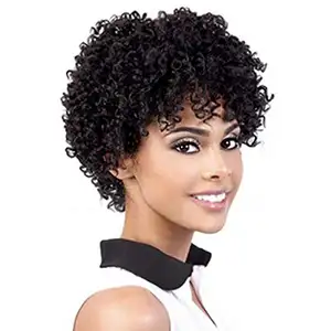 Rebecca Tóc Giả Ngắn Xoăn Không Ren Phía Trước Tóc Người Jerry Curl Tóc Giả Tóc Người Ngắn Xoăn Pixie Dành Cho Phụ Nữ Da Đen