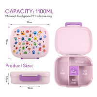 Lonchera Infantil de PP de Grado Alimenticio de 1100 ml con Tapa y Asa, Contenedor Bento Portátil para Comida Escolar para Estudiantes
