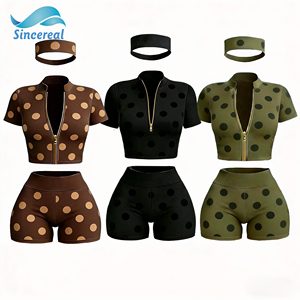 Conjunto de Dos Piezas de Verano para <span class=keywords><strong>Mujer</strong></span>, Top <span class=keywords><strong>Corto</strong></span> de Algodón con Cierre y Estampado de Lunares, Pantalones Cortos de Cintura Alta que Levantan la Cadera, Estilo Casual - Product Image 1