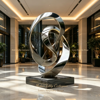 Sculpture abstraite en acier inoxydable poli miroir, grande statue décorative d'intérieur pour hall d'hôtel, villa, bureau de vente
