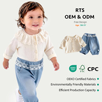 Ensemble de vêtements pour bébé et tout-petit Angou, chemise en coton à col en dentelle, pantalon en jean pour bébé fille
