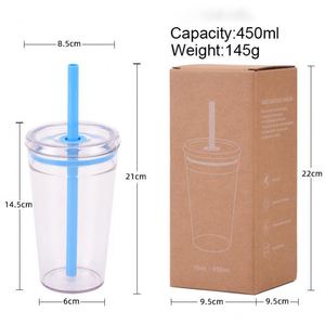 Vaso de Tritán de Grado Alimenticio con Logotipo Personalizado, Colorido, para Agua y Café, 450 ml, Vaso de Plástico con Pajita para Bebidas Energéticas en Polvo - Product Image 6