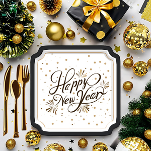 <b>Square</b> Hat Shape Party Supplies <b>Set</b> Disposable Dinnerware Party Tablewares <b>Set</b> Paper Napkins Cups <b>Plates</b> Happy New Year Decor - Product Image 1