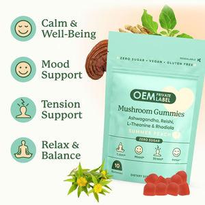Gomas de Cogumelo OEM com Ashwagandha, Reishi, L-Teanina e Rhodiola Rosea para Suporte ao Bem-Estar, Calma, Humor, Relaxamento e Equilíbrio - Product Image 5