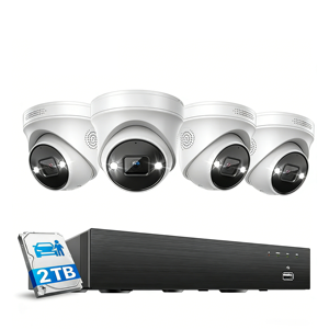 <span class=keywords><strong>Système</strong></span> de caméra de sécurité CCTV <span class=keywords><strong>professionnel</strong></span> 8 canaux, disque dur 2 To, 4 caméras tourelles IP PoE 5MP avec IA, audio et visualisation à distance via application - Product Image 1