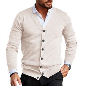 Cárdigan de punto liso de manga larga para hombre, cuello en V, abotonado con cremallera, fino y transpirable, para otoño - Product Image 3