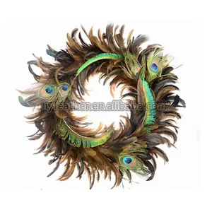 Eco-friendly DIY Wholesale Natural Feather Wreath Decorative Peacock Feather black feather wreath For Party Christmas Decoration